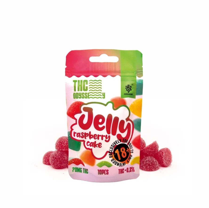 Tschechischer CBD THC Odyssey Jelly Himbeerkuchen, 70 mg THC, 10 Stk.