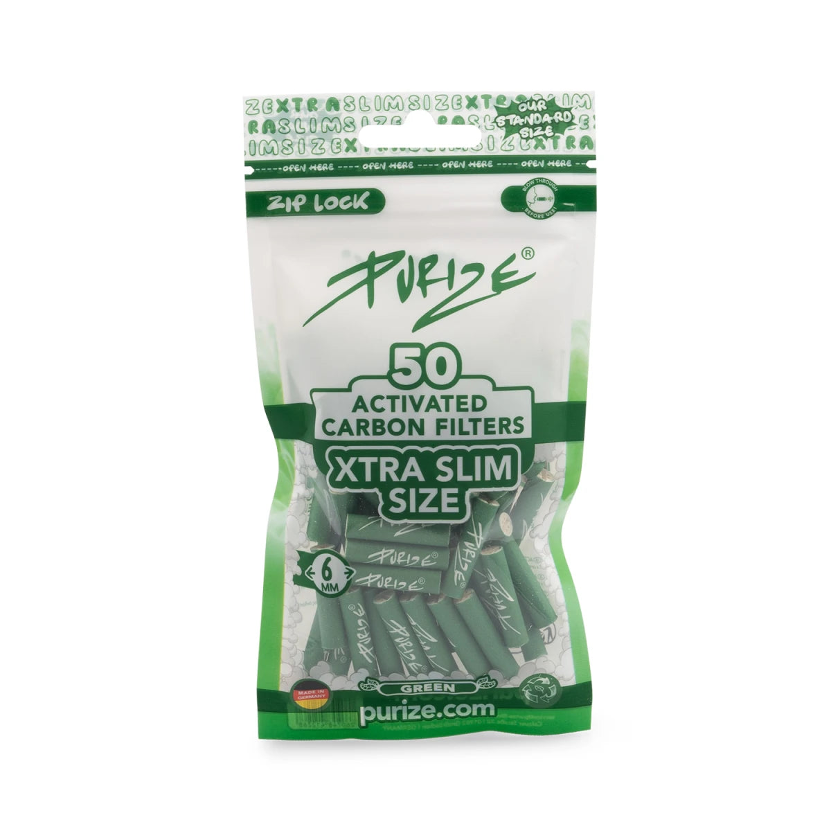 PURIZE Aktivkohlefilter XTRA Slim Size 6mm Grün (50 Stück)